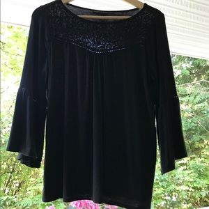 White House Black Market Black Blouse Lace Yoke